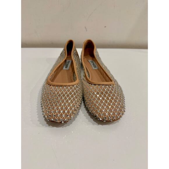 NWOT Steve Madden Auden Crystal Mesh Ballet Flat Shoes Tan Women's Size US 8 - Picture 3 of 6